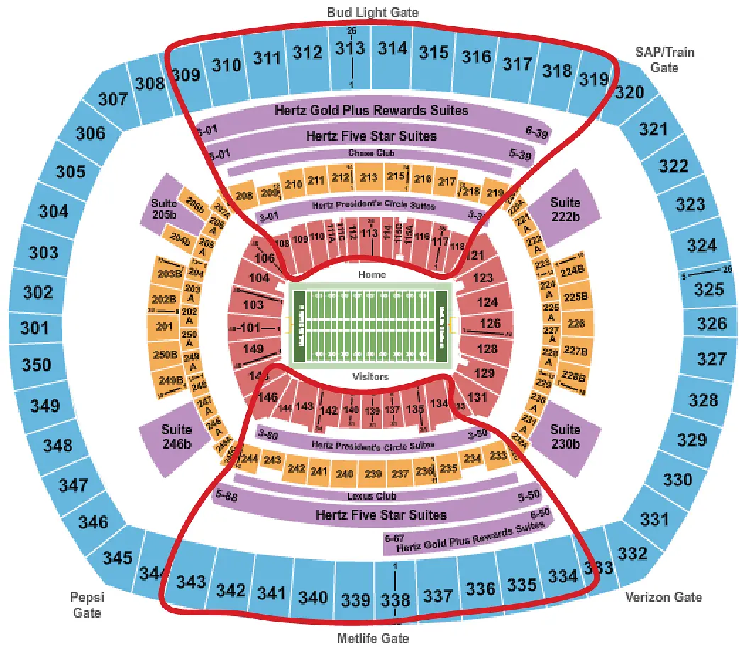 Tickets para los New York Giants - Plano del MetLife 