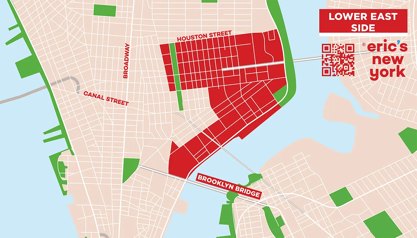 Lower East Side en Nueva York - Mapa Gratuito
